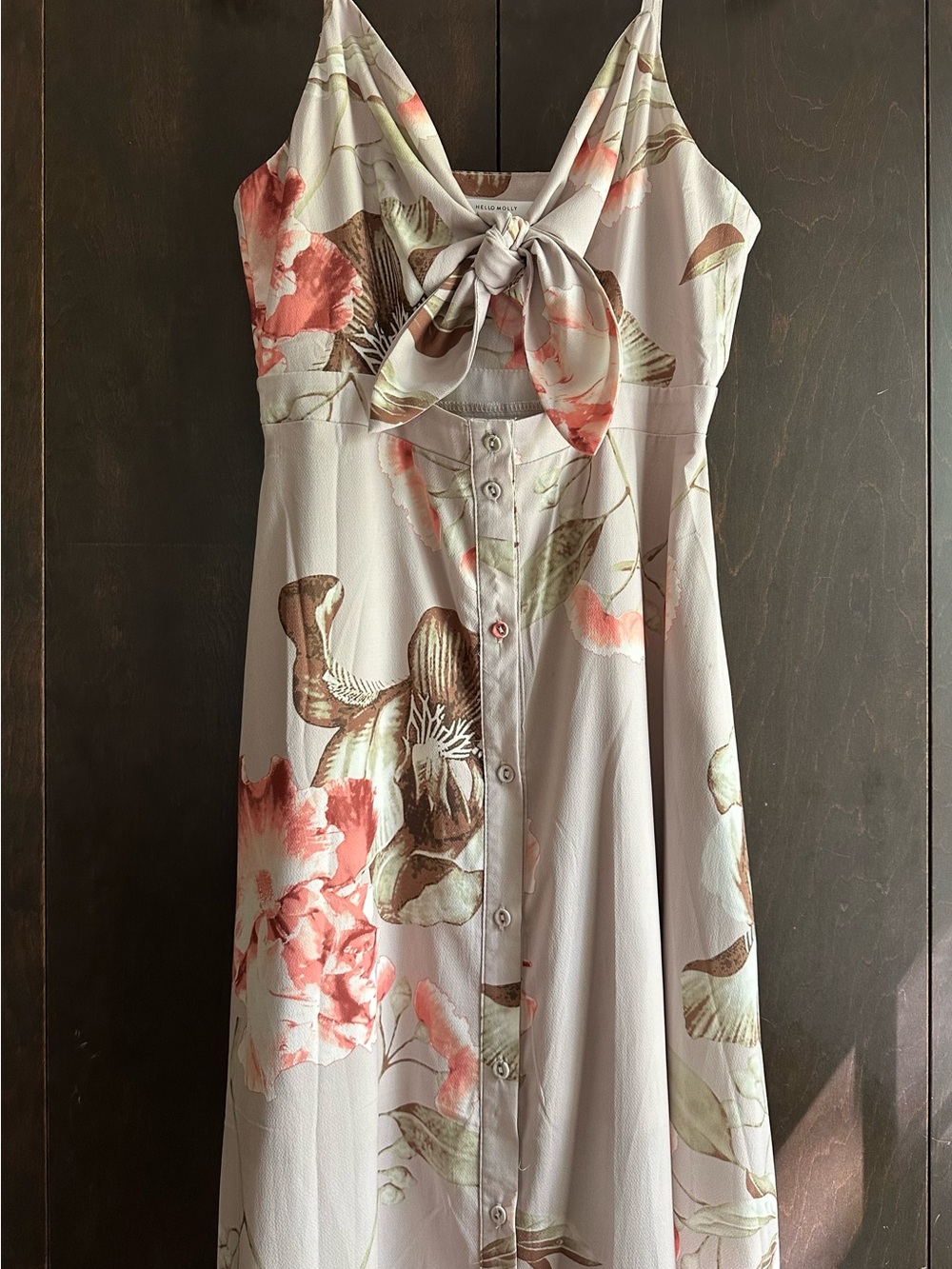 Hello Molly Floral Tie-Front Maxi Dress in Cream and Pink - Picture 6 of 8